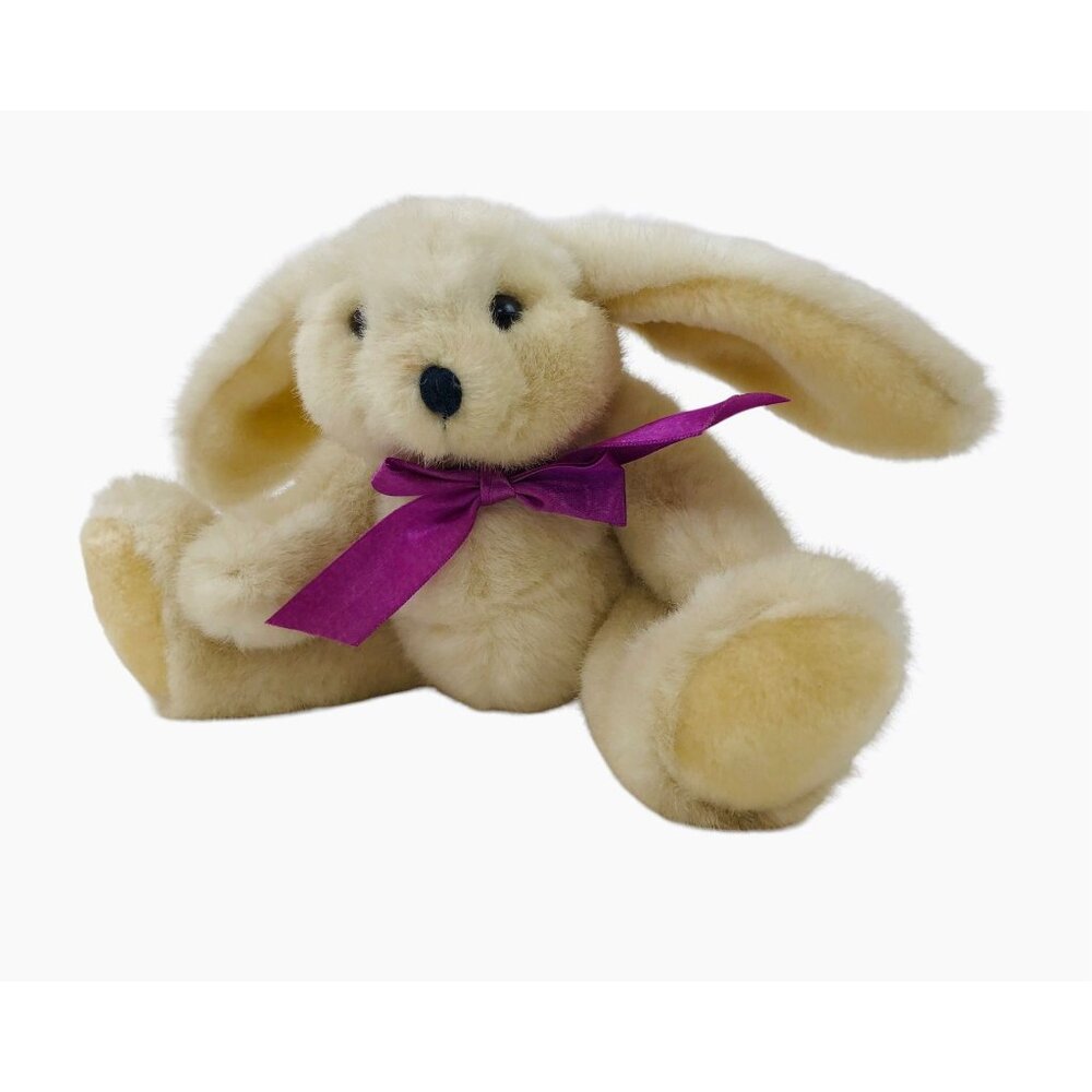 Beige Bunny Rabbit Plush Pink Bow Jointed Spring Easter Stuffed Animal Toy